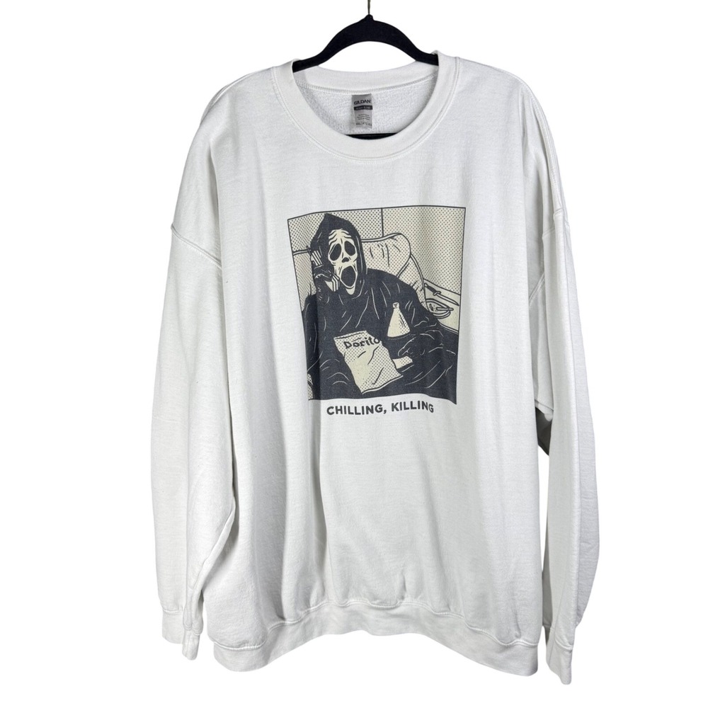 Gildan Sweatshirt Mens 4XL White Scream Chilling Killing Ghostface Graphic